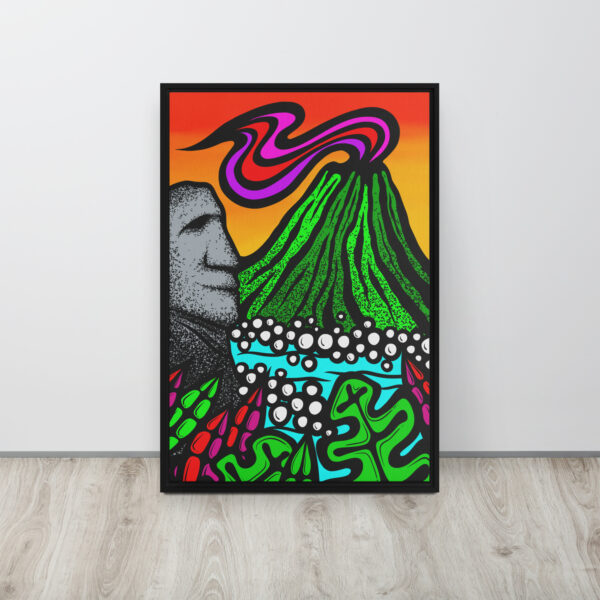 Volcano Moai - Gallery Wrapped Canvas Print in Floating Frame - Image 3