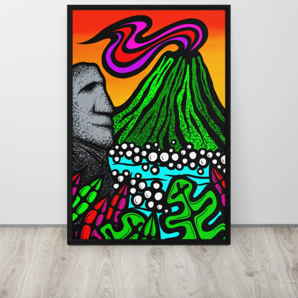 Volcano Moai - Gallery Wrapped Canvas Print in Floating Frame