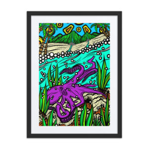 Island Octopus - Matte Giclee Framed Print with Mat