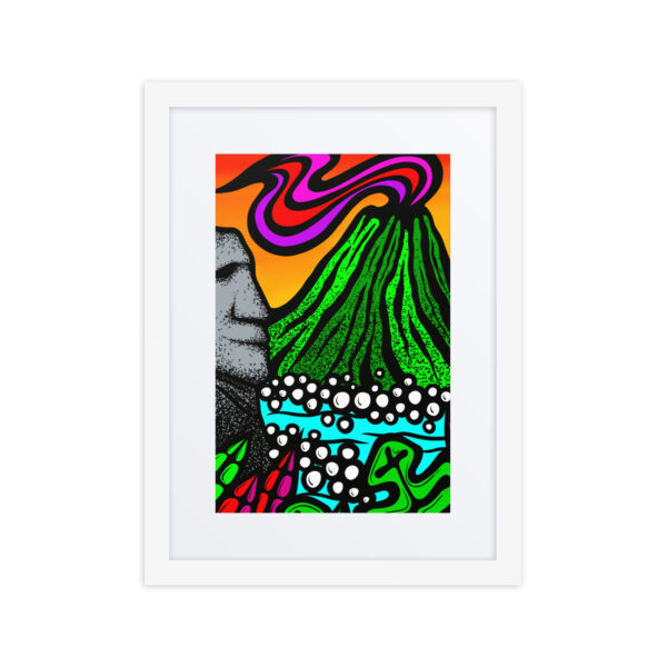 Volcano Moai - Framed Matte Giclee Print